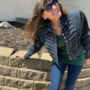 Double D Ranch Dark Denim Fringe Trim Beautiful Bomber Jacket. EUC sz M